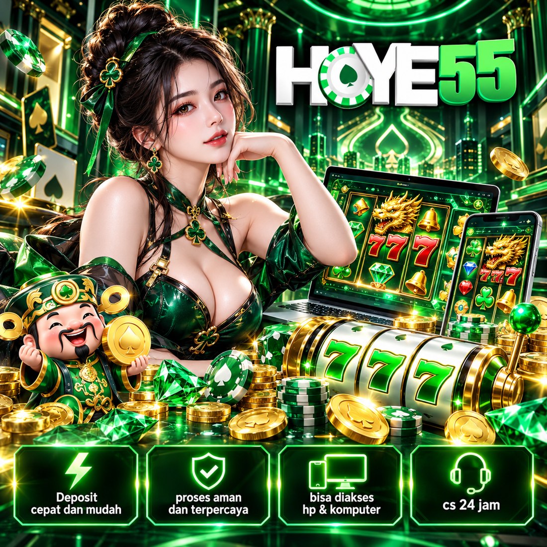 Banner HOYE55: event bertema game digital dan naga emas